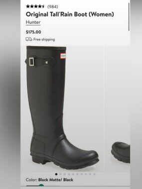 Hunter Tall Matte Black Rubber Rain Boots with Side Buckle Size 8